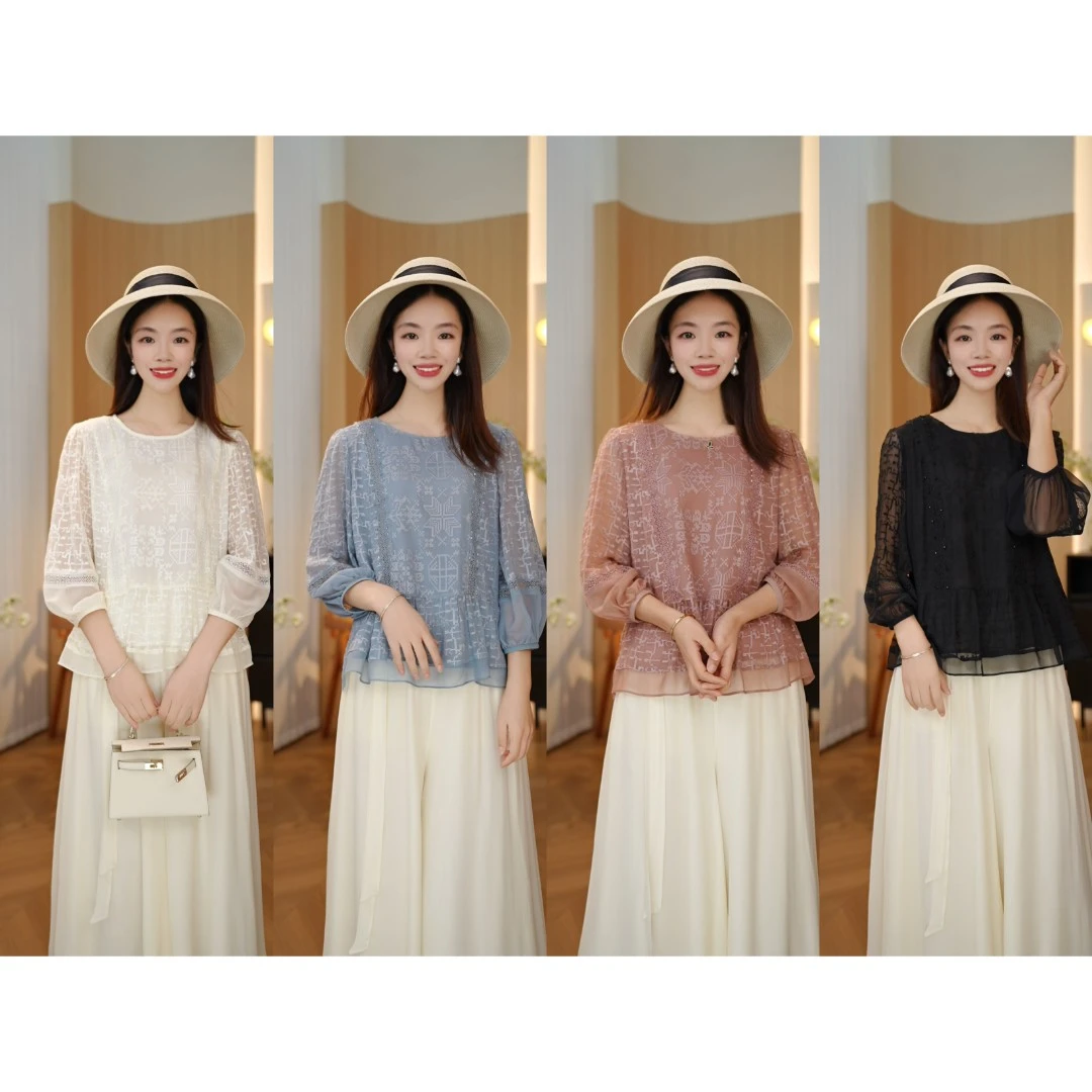 【红人上新】缤纷爱恋~2024新款气质宽松显瘦百搭桑蚕丝衬衣YZ7963