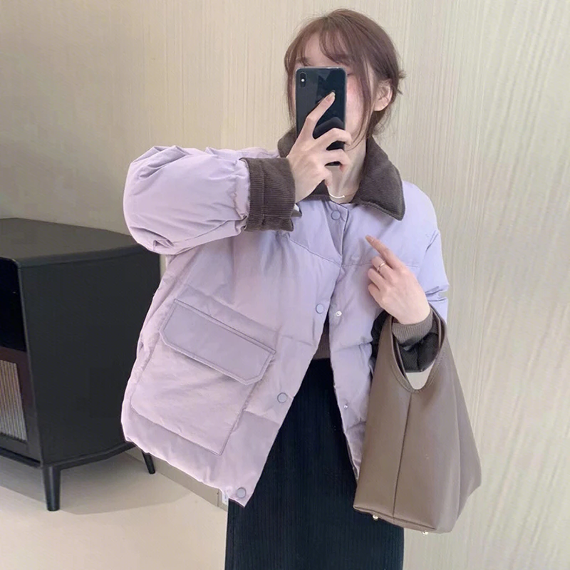 短款小个子棉衣外套女冬季新款翻领拼接小棉服设计感加厚棉袄