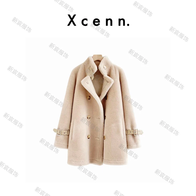【新宸Xcenn】100羊毛！小皮扣颗粒小羊羔大衣XC0A231