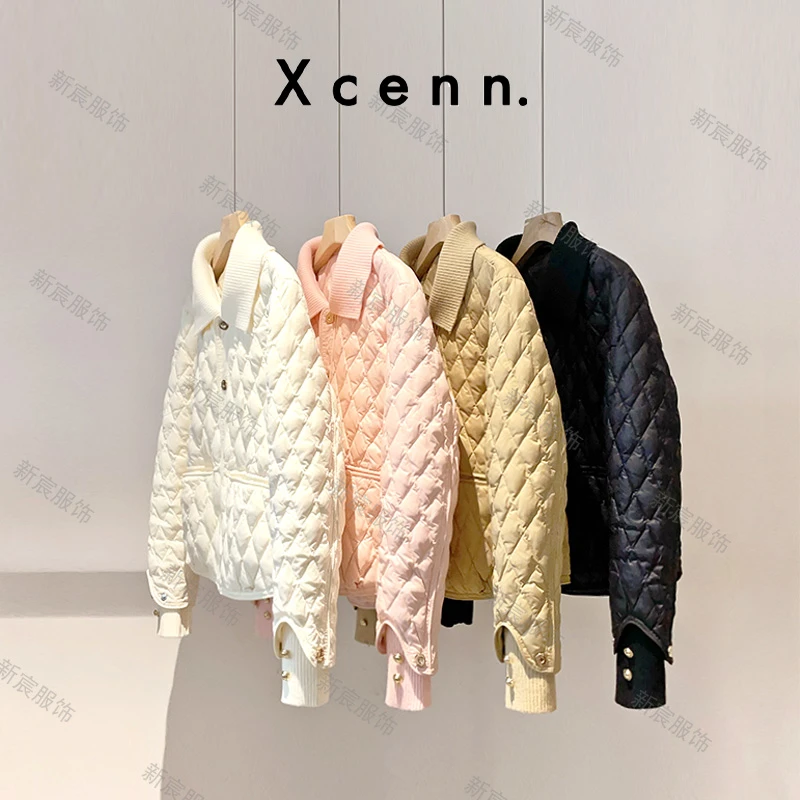 【新宸Xcenn】精致翻领短款羽绒服秋冬菱形格时尚小外套女XC0A231