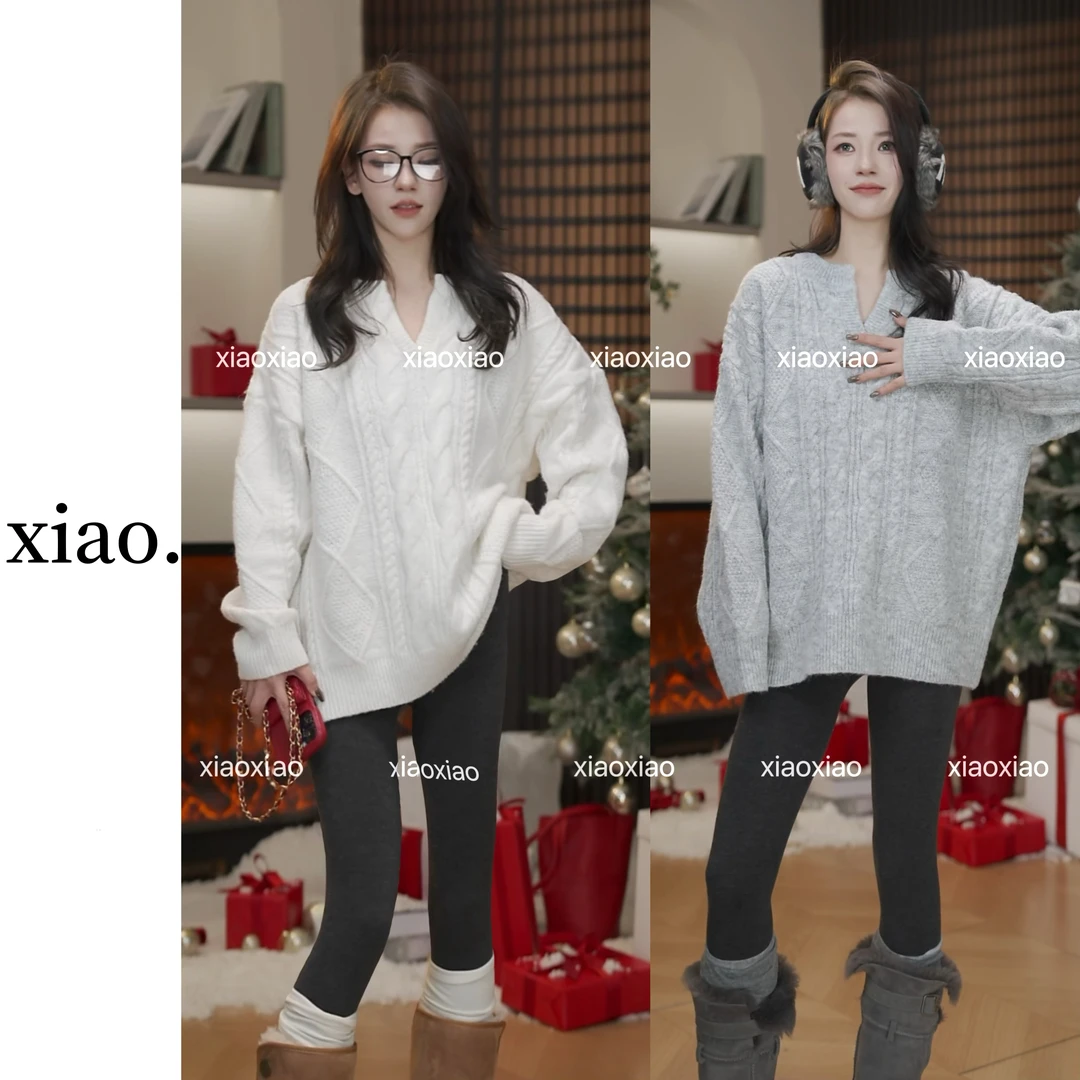【晓晓同款】高级感软糯v领麻花针织衫女冬季加厚慵懒风氛围感上衣