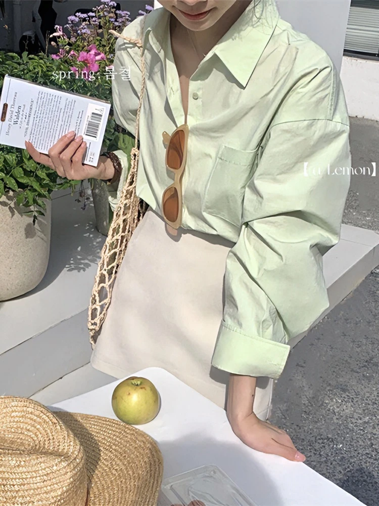 茶里茶气别致绿色防晒衬衫女夏季设计感小众衬衣外套宽松开衫上衣