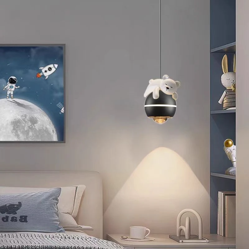 床头吊灯现代简约男女孩儿童房卧室吊线灯主卧客厅升降小吊灯