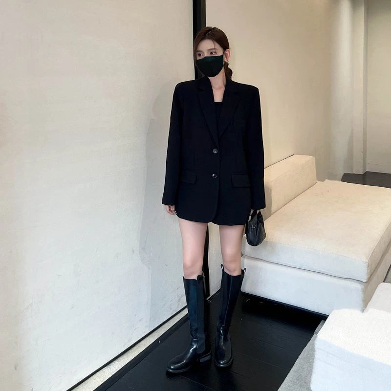 2025韩版休闲百搭黑色西装外套女小个子复古高级感小西服外套春秋