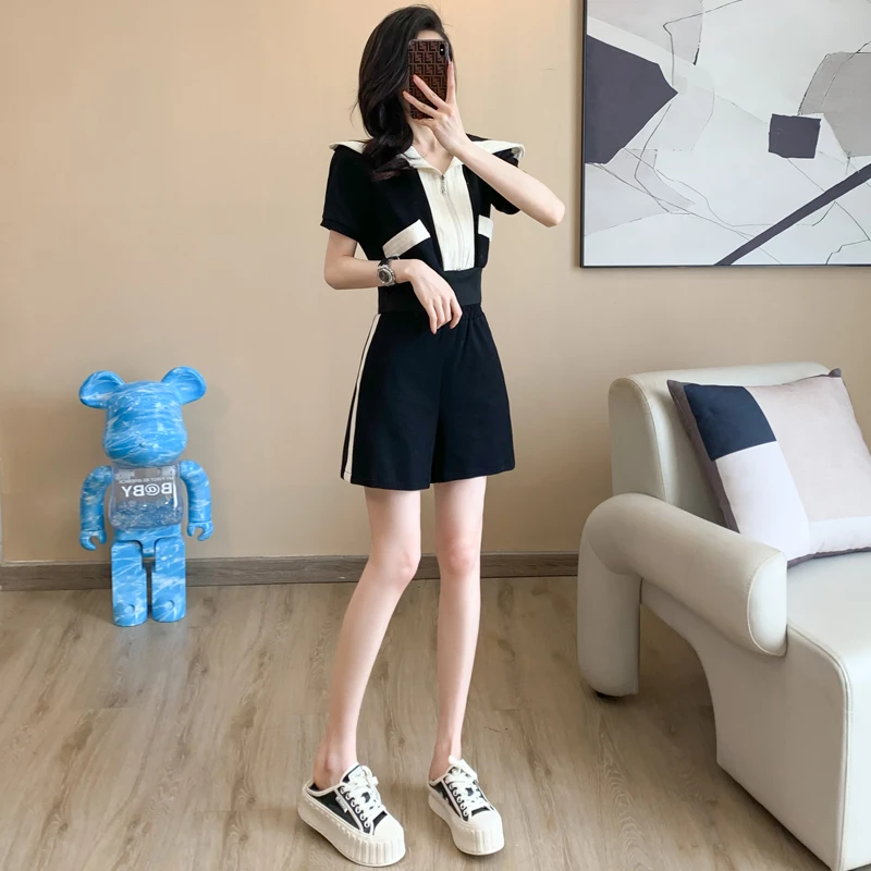 小香风套装女2025夏季新款撞色大翻领减龄气质时尚套装短裤两件套