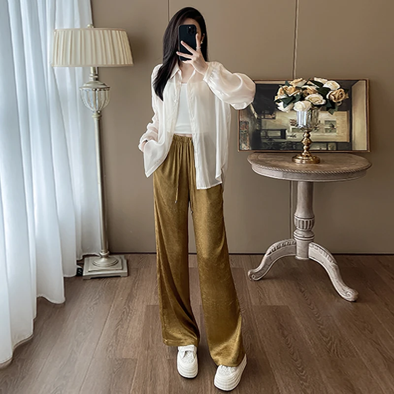 气质穿搭时尚套装女夏季洋气设计感背后开叉衬衫垂感阔腿裤两件套