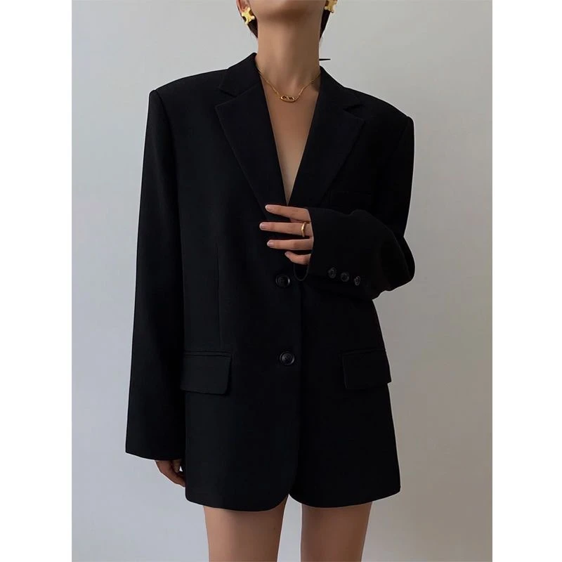 黑色西装外套女2025春秋新款韩版宽松复古休闲长袖显瘦小西服小众