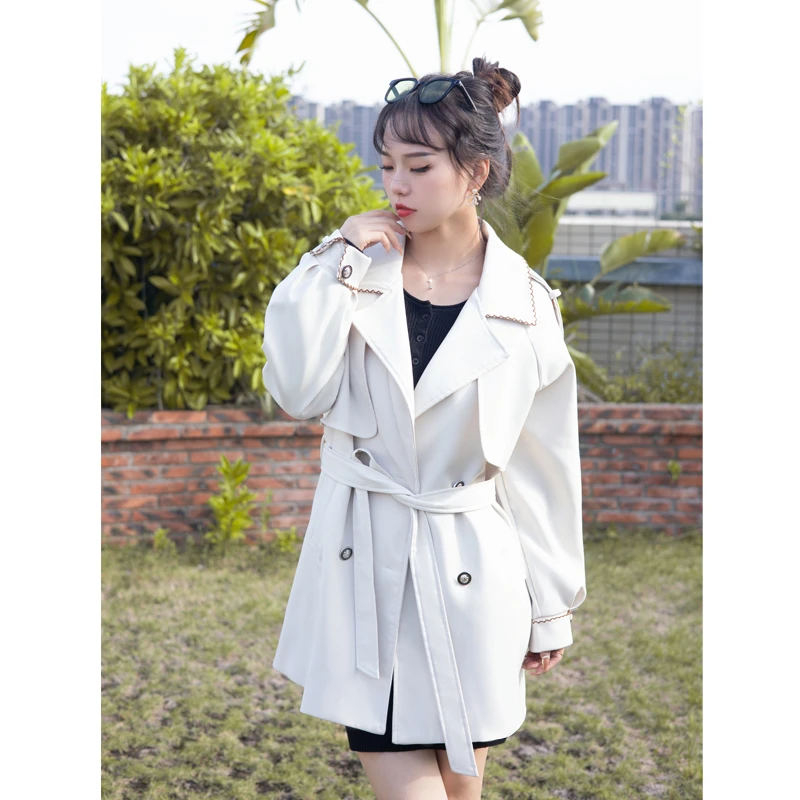 2024韩系小个子黑色风衣外套女秋2023新款高级感中长款英伦风大衣