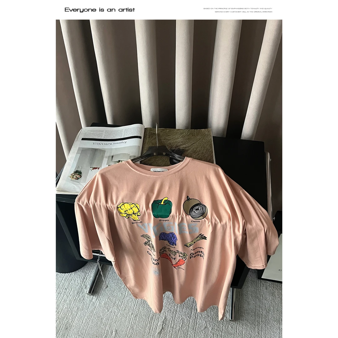 23003女款时尚休闲夏季宽松潮流印花圆领半袖