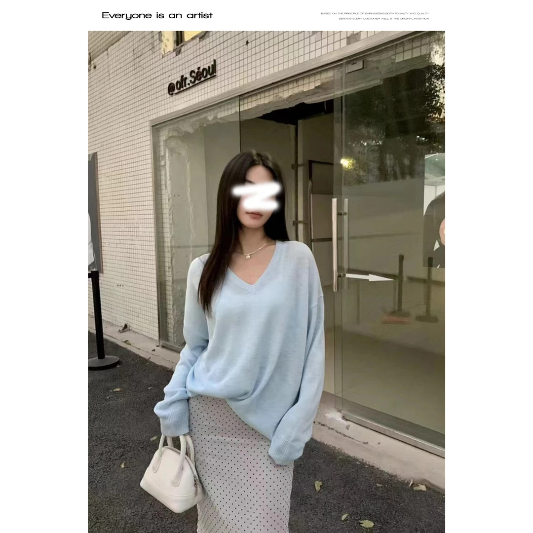 53072长袖针织衫时尚休闲百搭连帽宽松纯色圆领