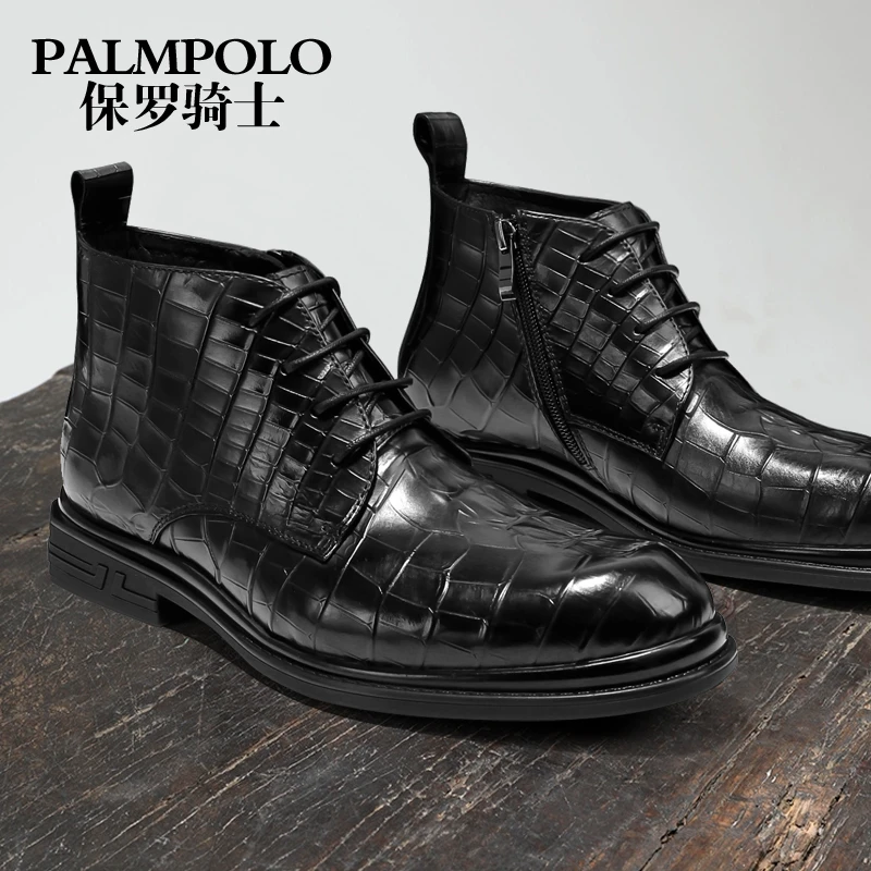 保罗骑士男靴冬季加绒保暖马丁靴商务皮靴子男真皮短靴高帮棉皮鞋