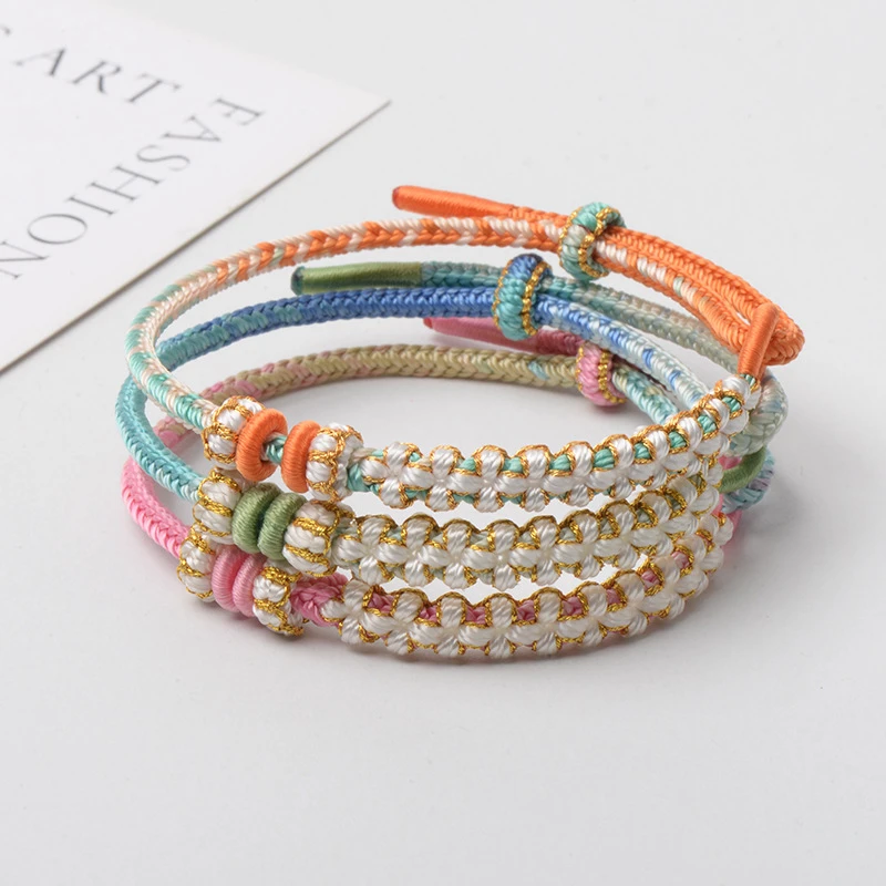 DIY可穿转运珠黄金配饰桃花彩色手绳手链女款手工编织五彩绳