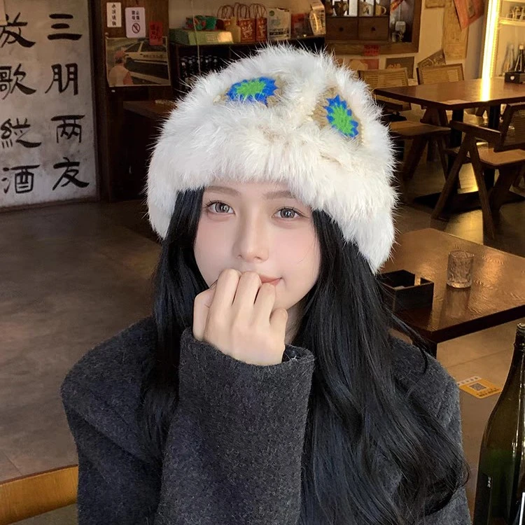 兔毛醒狮帽子秋冬可爱保暖毛绒渔夫帽百搭显脸小渔夫帽毛茸茸盆帽
