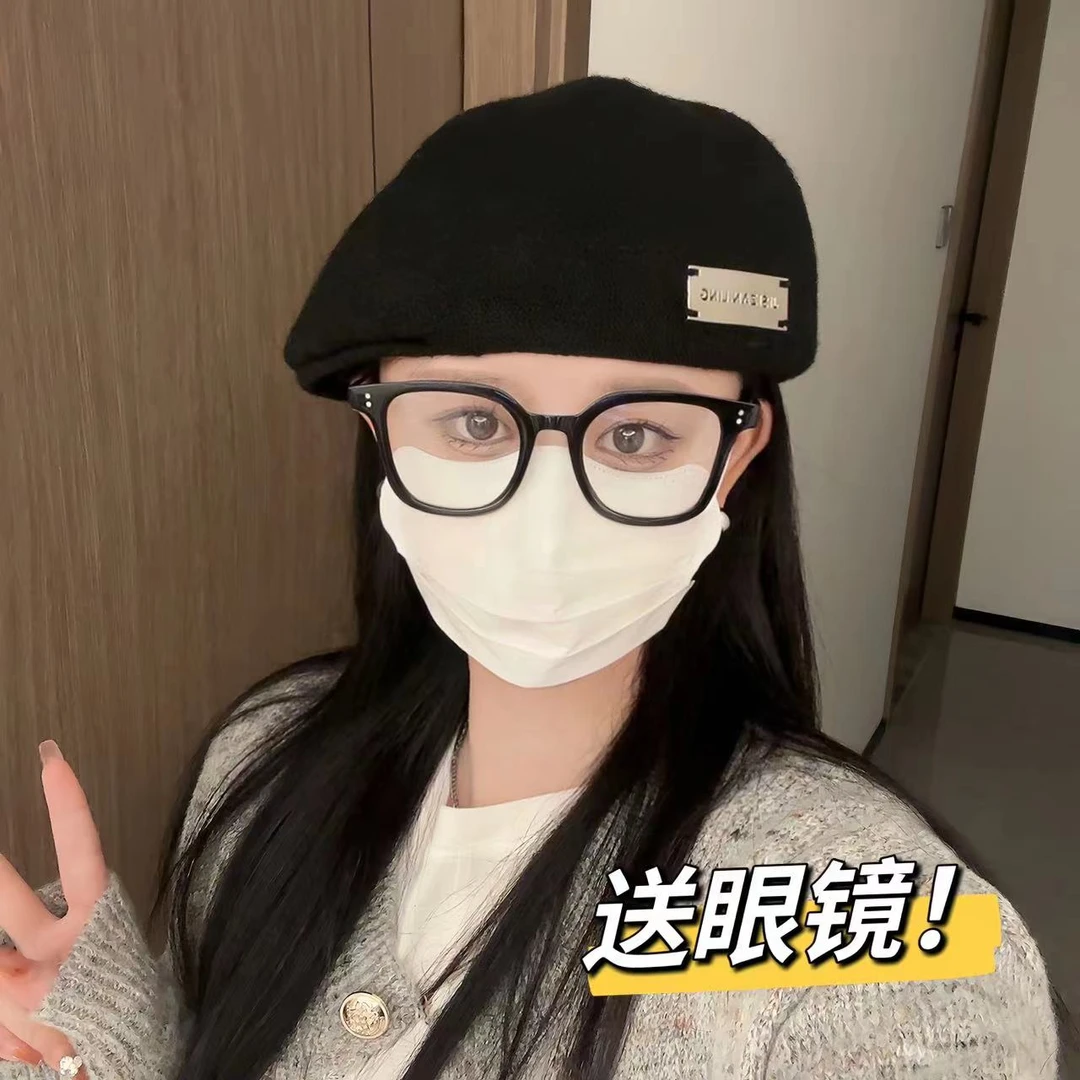 【金属标贝雷帽】爆款秋冬毛毛毛呢前进女气质复古画家帽显脸小D-01