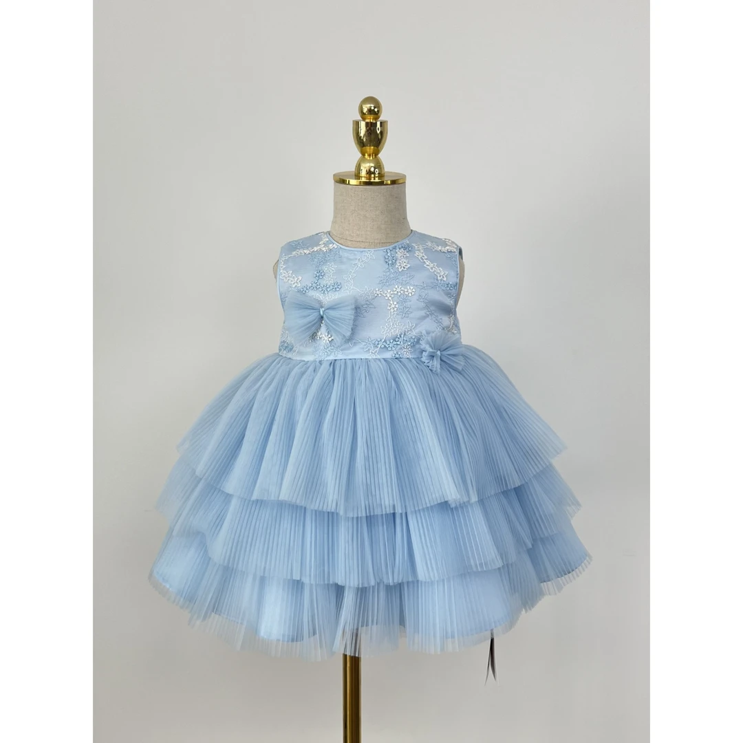 婴幼童高端礼服百天宝宝礼服周岁礼服蓝色蕾丝网纱婴幼童高端礼服