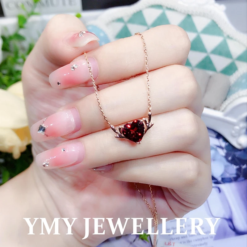 溢美缘珠宝 MM石榴石项链18K金时尚精致女 彩色宝石锁骨链042030