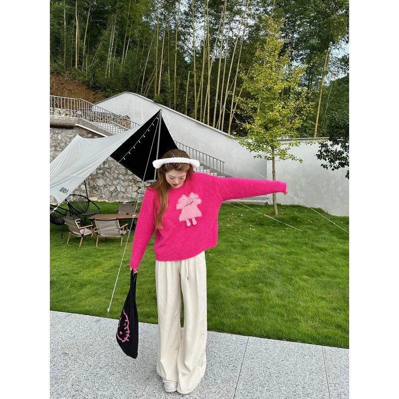 小沈美眉 抽绳垂坠感直筒牛仔裤女高腰显瘦宽松拖地阔腿裤子