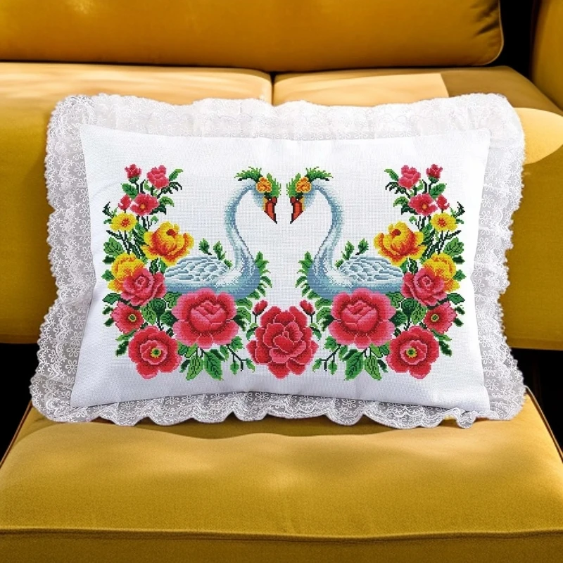 枕头套十字绣配线针一起花自己绣带花边新疆包邮没带枕芯半成品