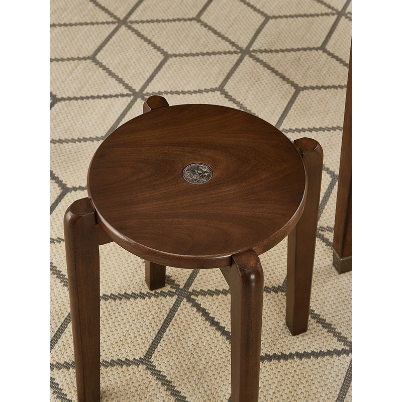 实木圆凳子家用可叠放客厅餐椅小凳子餐桌凳板凳化妆凳木头矮凳