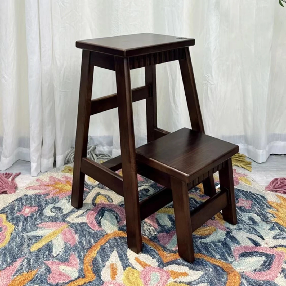 家用实木折叠凳子家用多功能楼梯凳厨房两用梯子创意高板凳阶梯凳