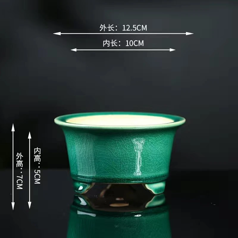 张治诚老师手工冰裂日式三足圆斗笠简约透气吸水花盆陶瓷