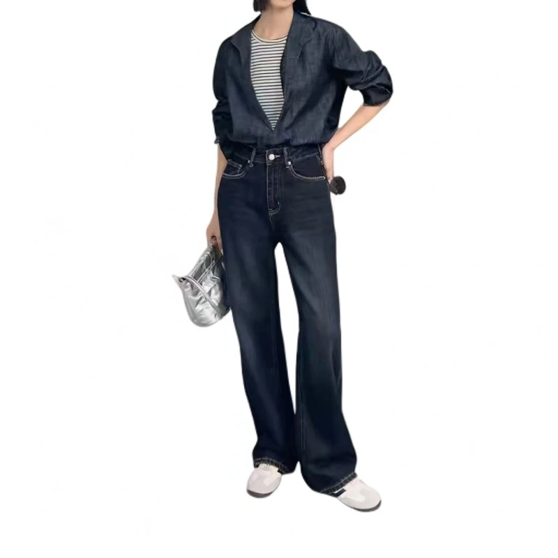 A-06【春】高腰直筒阔腿牛仔裤女宽松显瘦垂坠感