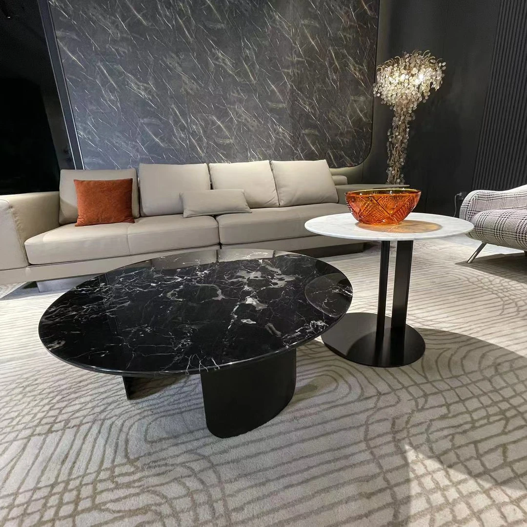【玥玑甄选】纯天然大理石组合茶几黑玫瑰/中花白意式极简客厅沙发