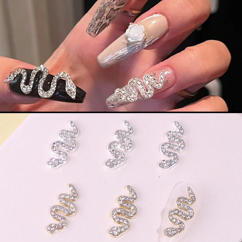 美甲饰品蛇形合金锆石饰品2023年新款爆闪立体满钻蛇指甲钻