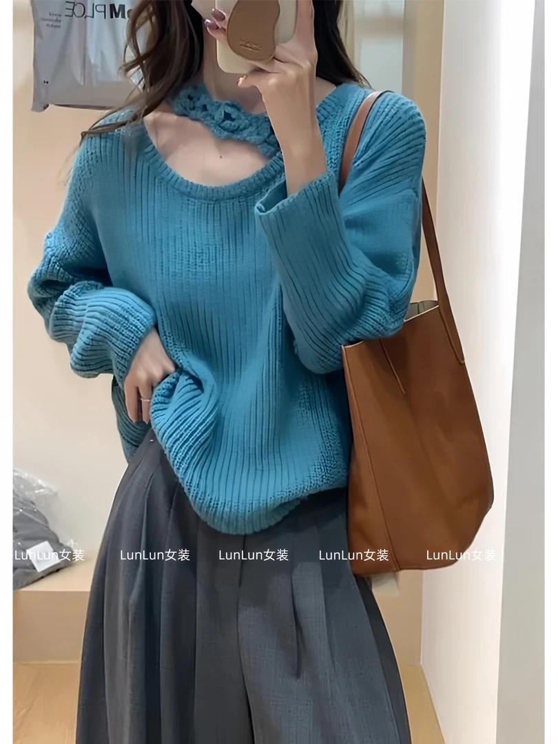 女装秋季套装软糯宽松慵懒风圆领毛衣女2024秋冬新款针织上衣裤子