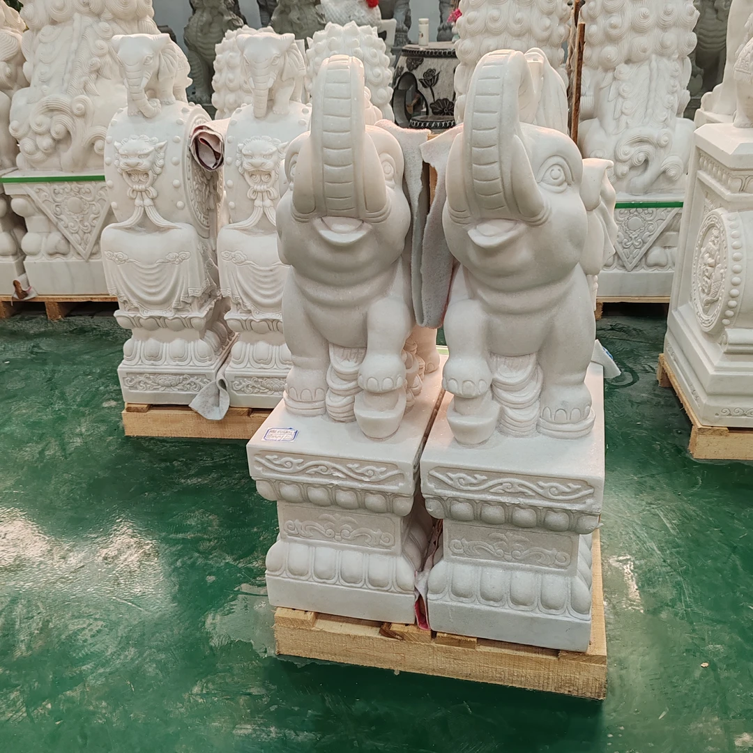 石雕刻整石雕刻一体成型小象汉白玉一对门口庭院酒店别墅公司摆件