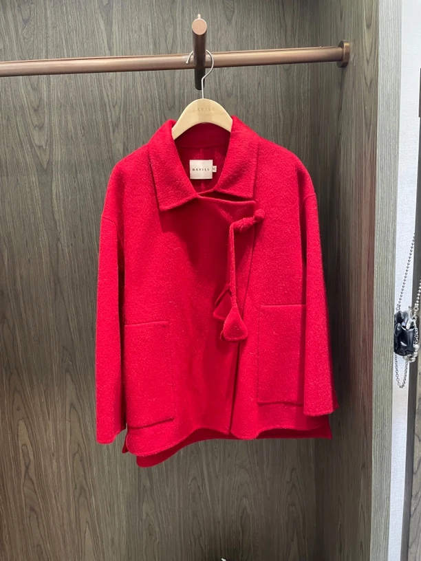 芭家2024冬款时尚气质百搭红色毛呢大衣92D8007-1599B