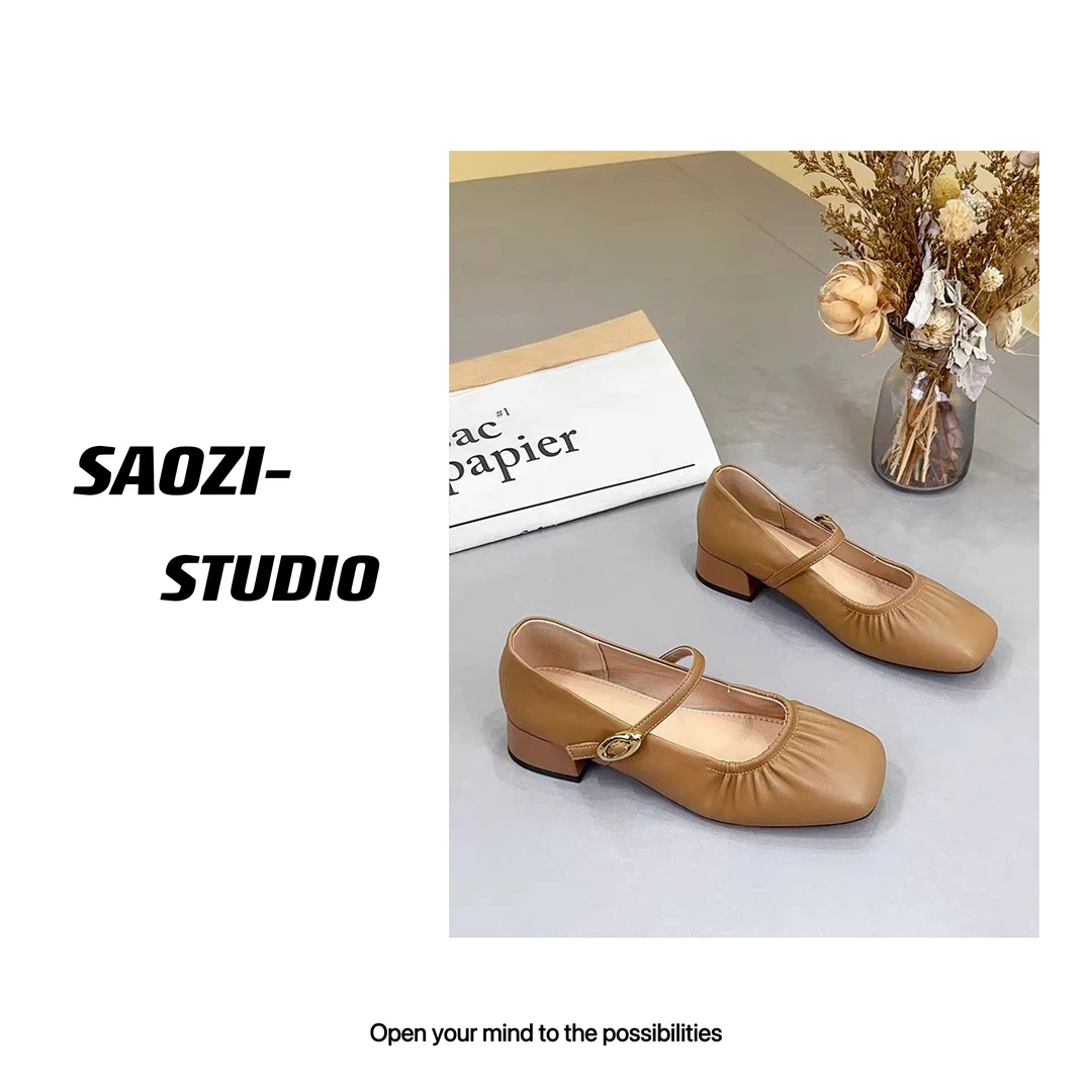 0291-法式粗跟玛丽珍鞋女鞋2024新款软底单鞋中跟晚晚风仙女鞋