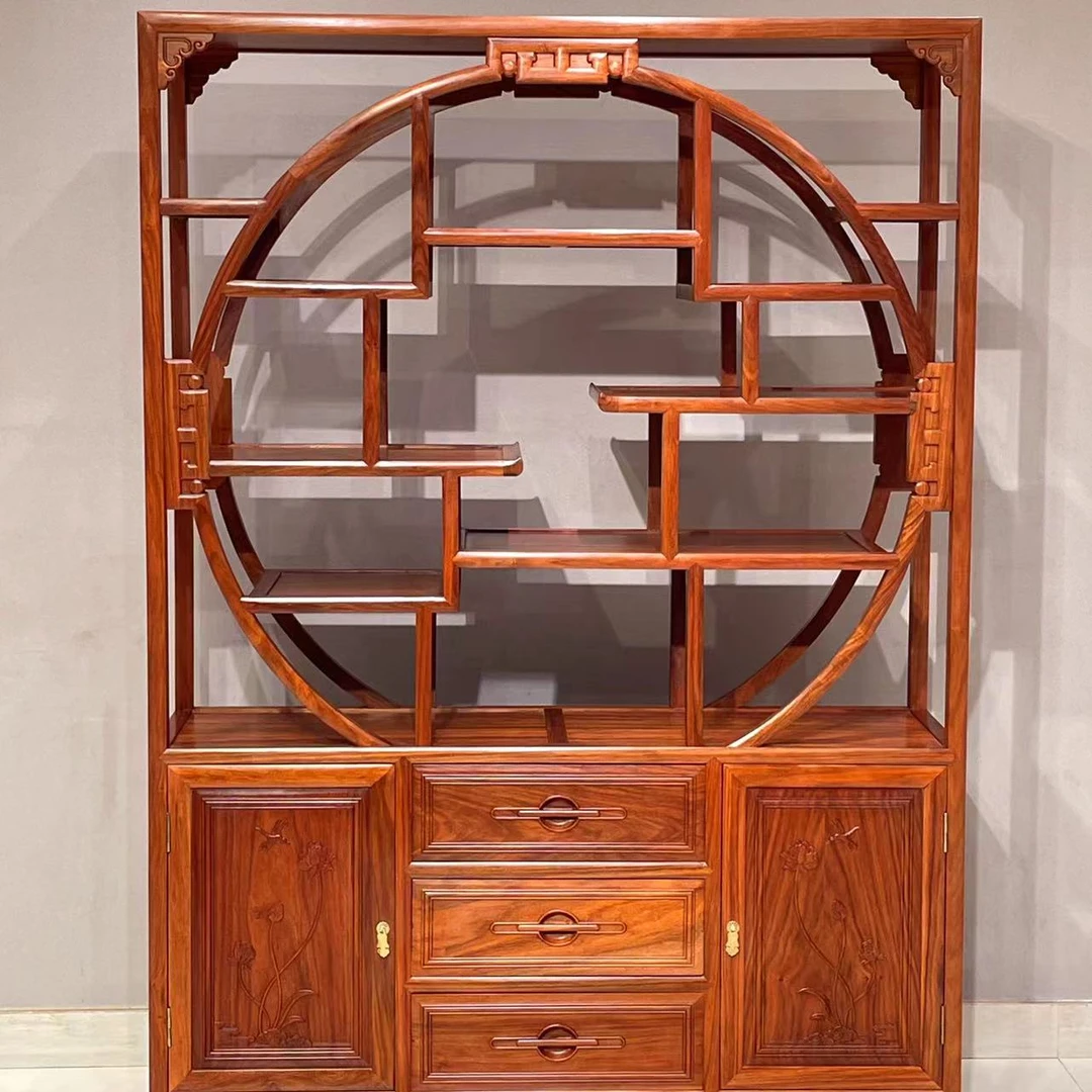 实木家具老挝花|梨中式博古架置物架古典中式博古架