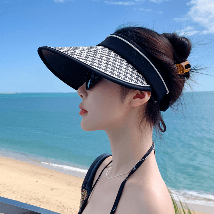 新款大帽檐遮脸帽子女户外防紫外线遮阳帽夏季草编遮脸空顶太阳帽