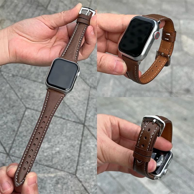 秋冬款· 小蛮腰卜身真皮表带适用于Apple watchS4/5/6/7/8/SE/Ult