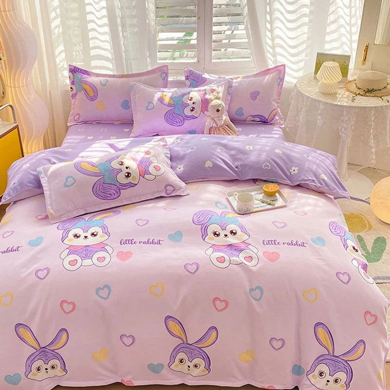 100%磨毛卡通加厚床单四件套男女孩被套单件单买学生宿舍三件套