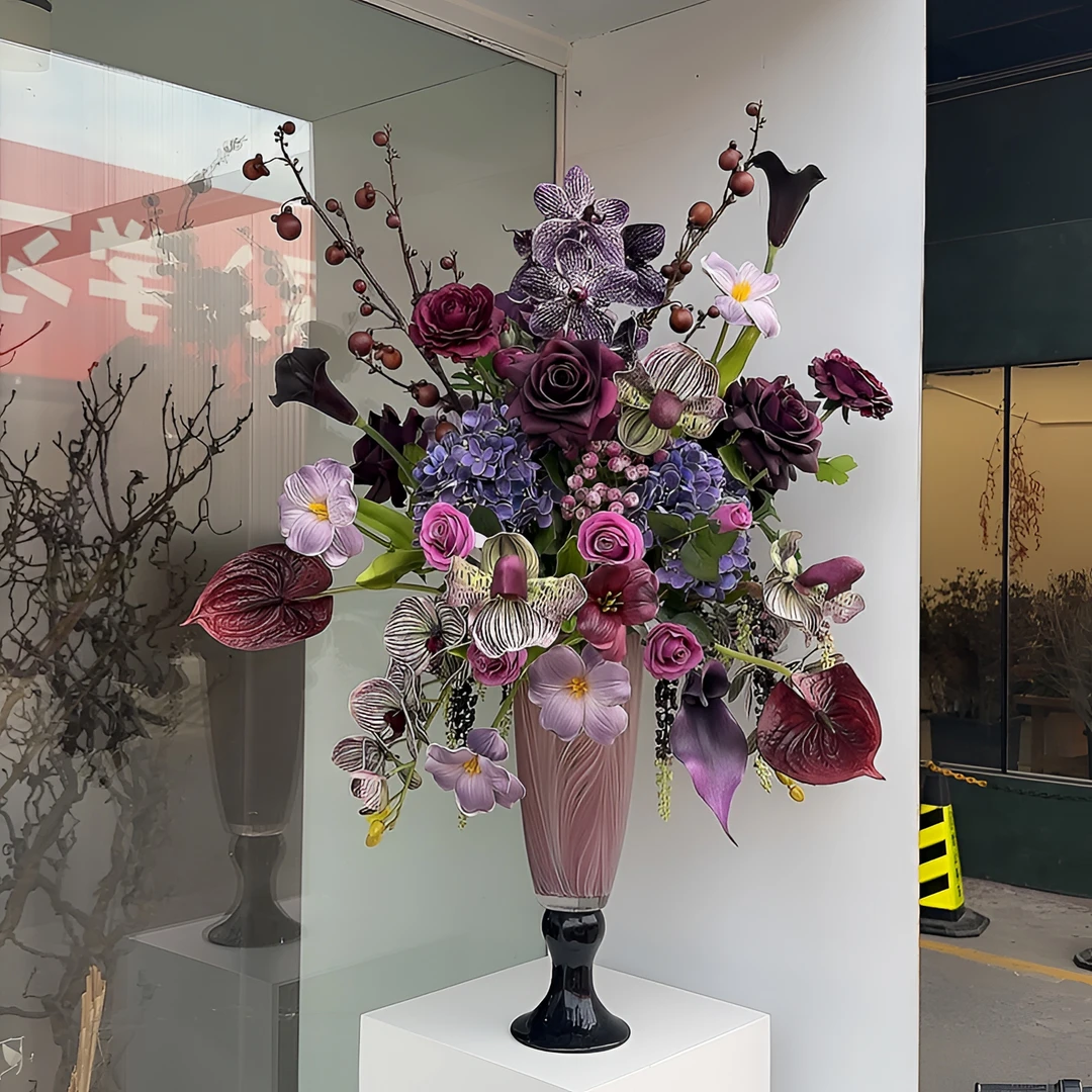 【黑夜女王】原创设计高质感白绿色仿真花成品餐桌花艺假花