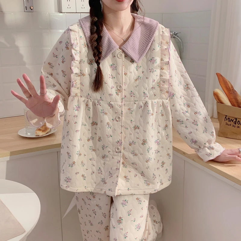 春秋月子服空气棉孕妇产后哺乳睡衣大码200斤全孕期家居服带胸垫
