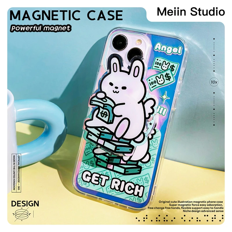 【Meiin Studio】数钱财迷兔｜苹果通用磁吸手机壳透明可爱卡通镭射