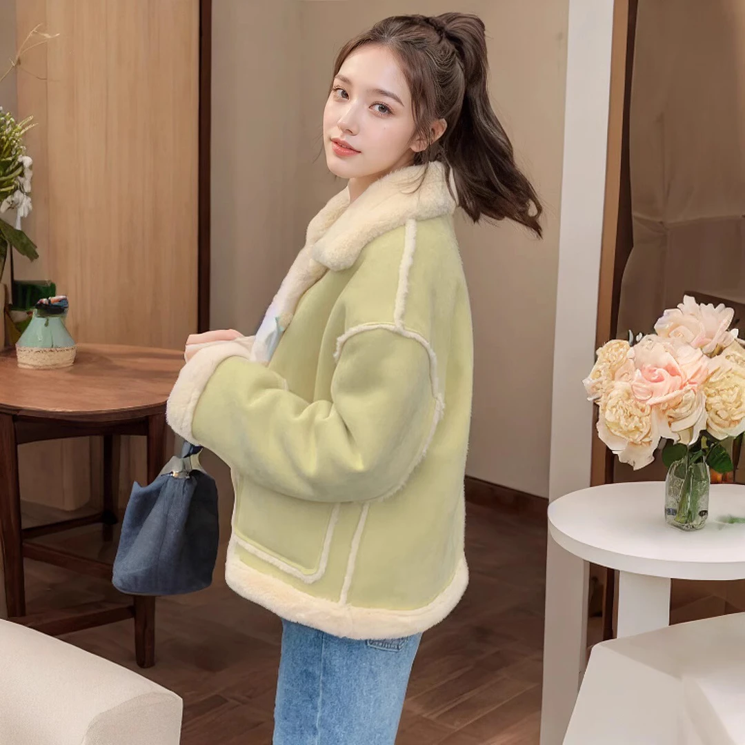 短款上衣皮毛一体夹克高级感2024冬季新款小香风网红款冬天外套
