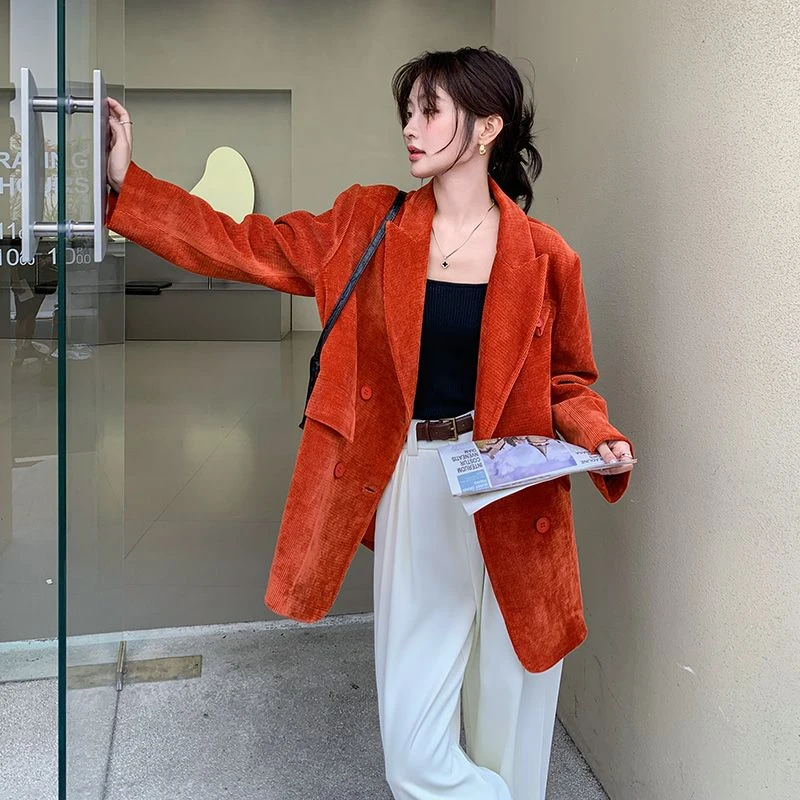 灯芯绒西装外套女宽松慵懒风2024新款春秋气质时尚显瘦宽松小个子