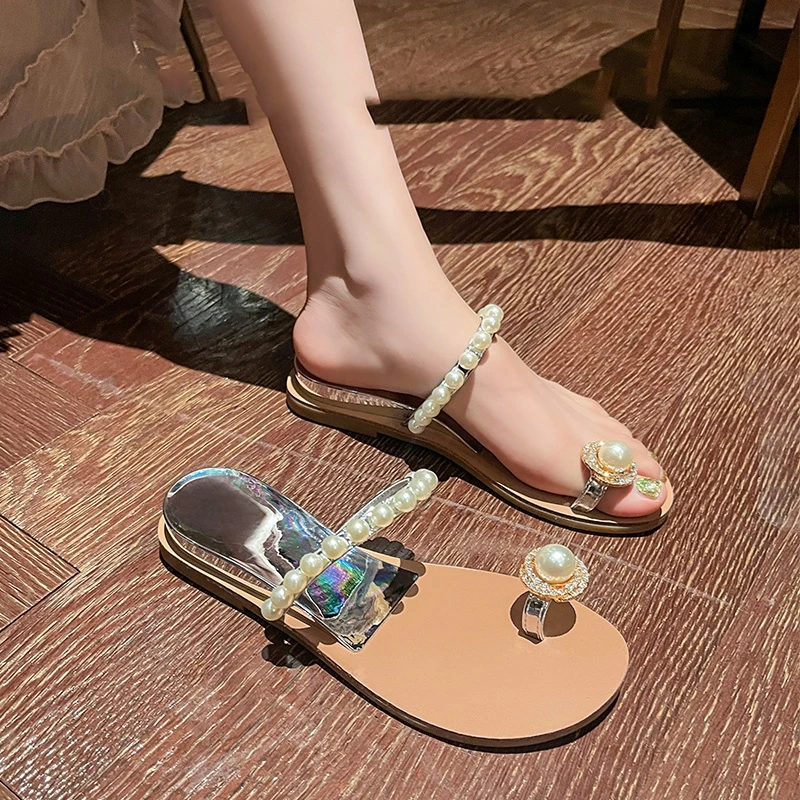 小众高级感水钻法式小凉拖女外穿夏天女士外出平底拖鞋ins仙女风
