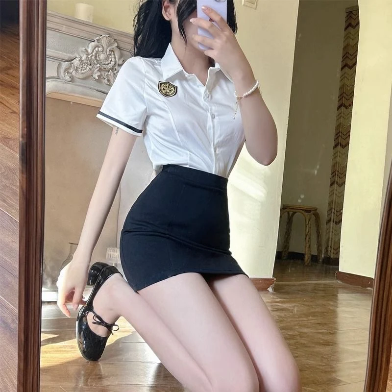 夜总店气质女夜场2024夏新款性感女装足浴技师工作服黑色包臀短裙