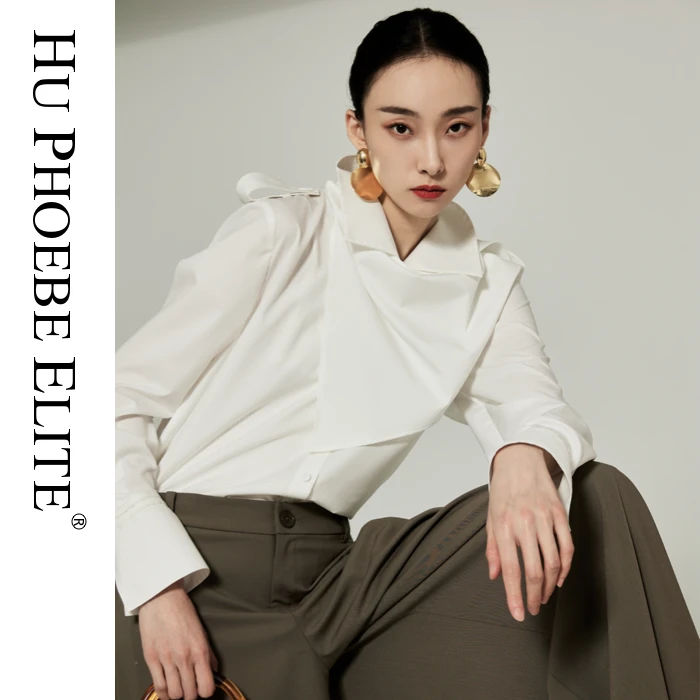 HU PHOEBE ELITE老钱高级静奢感小众设计师款酷飒围巾式衬衫气质