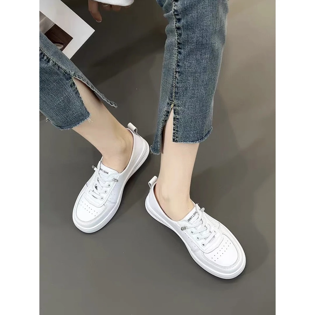 8082春季头层牛皮镂空透气小白鞋女平底女板鞋软底女单鞋