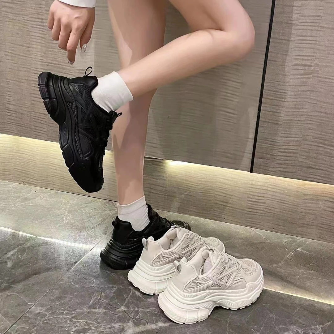 1621 黑色老爹鞋女潮透气新款春秋炸街显脚小增高百搭