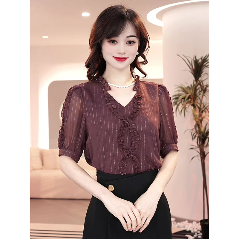 现货2025夏季新款【LT24-X314】气质轻奢小众纯色时尚短袖上衣