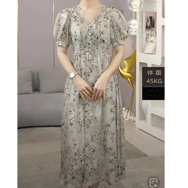 现货2025夏季新款【ZM23-X16】轻奢气质法式温柔茶歇裙碎花连衣裙子