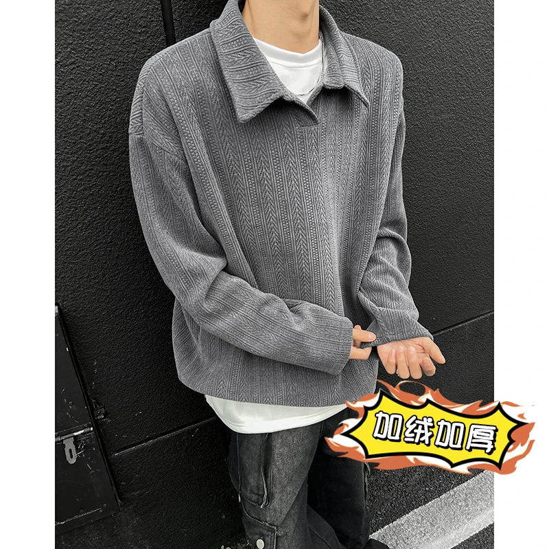 NINEDAO/玖岛秋季青少年秋冬休闲长袖加绒冬季纯色华夫格上衣T恤