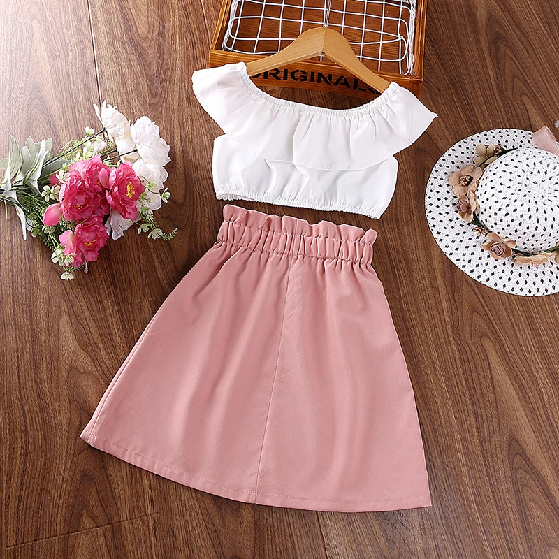 #2323女童粉色套装短袖A字裙时尚夏季小女孩